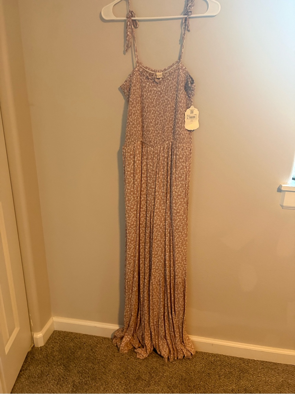 Boho Tie-Strap Floral Jumpsuit in Dusty Rose
